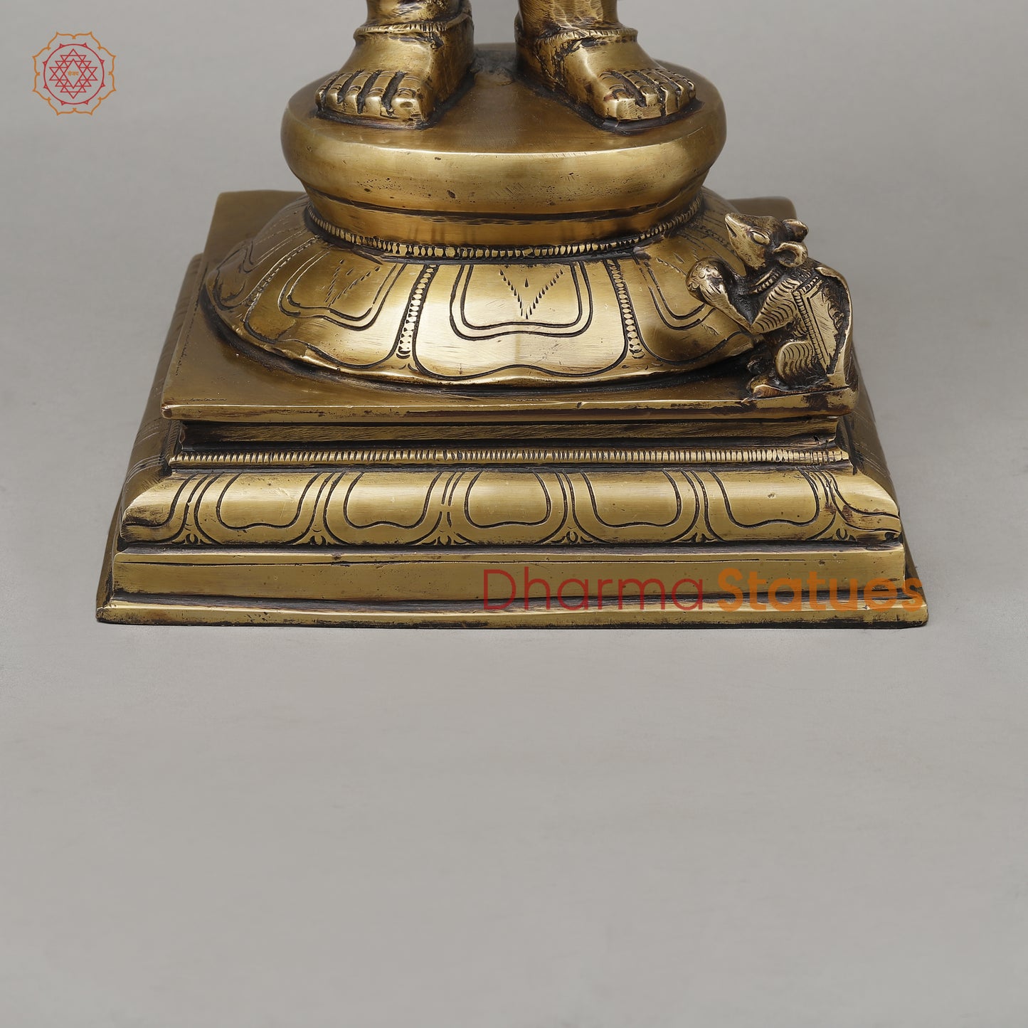 Brass Chaturbhuja Ganesha Standing, Fine Golden Finish, 19.5"