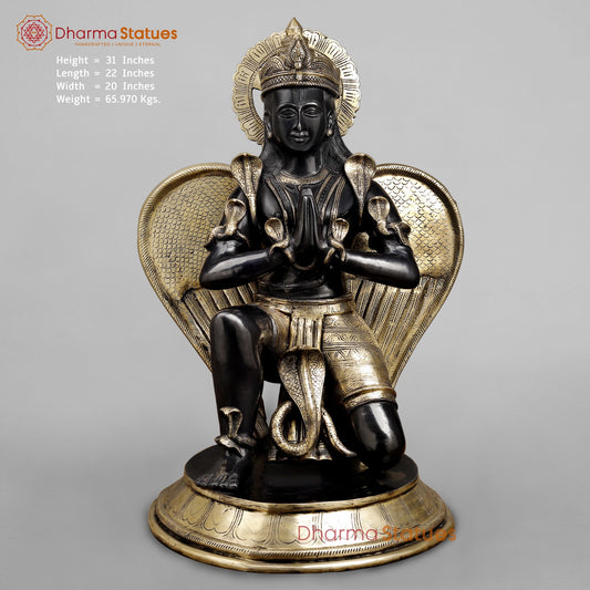 Brass Garuda seated ( Vaahan of Lord Vishnu ) , Royal Black finish 31”