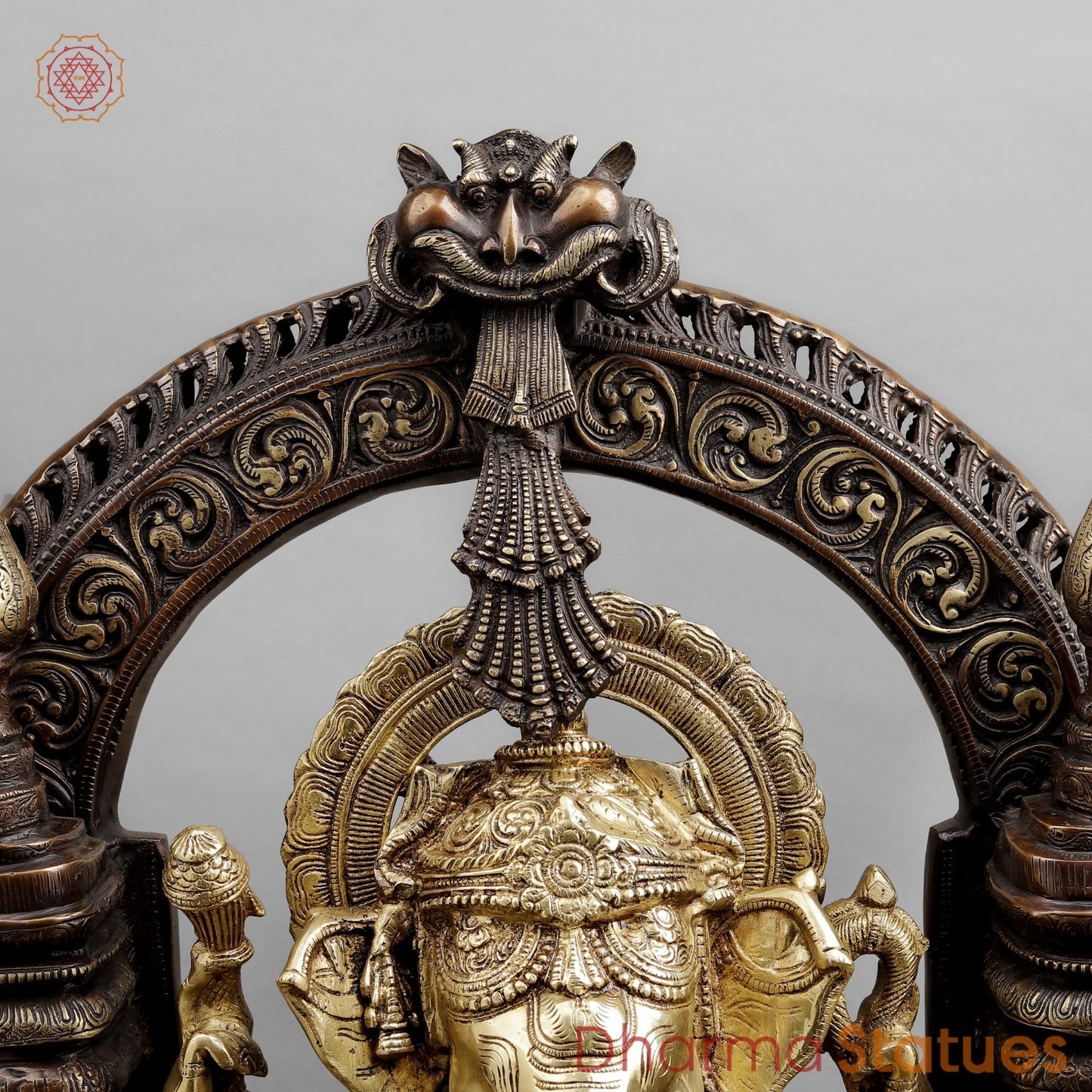 Brass Ganesh seated In Temple, Copper and Smooth Finish 32”