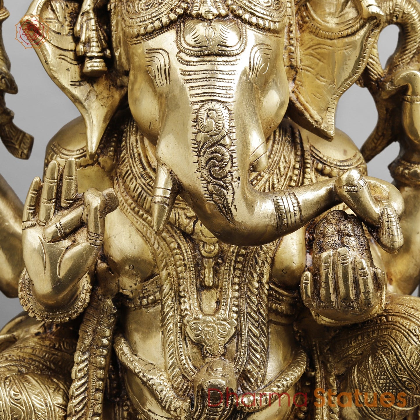 Brass Ganesh seated In Temple, Copper and Smooth Finish 32”