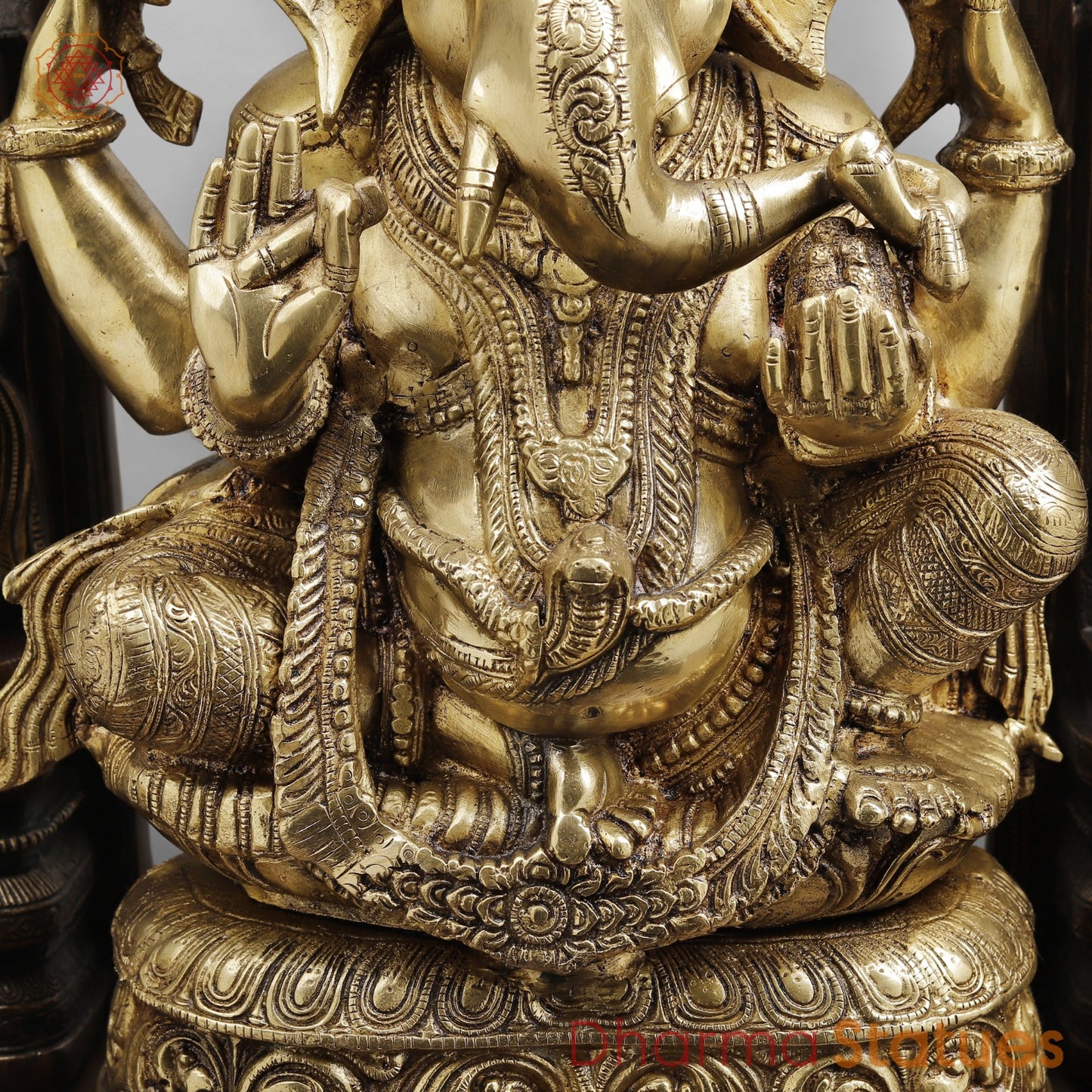 Brass Ganesh seated In Temple, Copper and Smooth Finish 32”