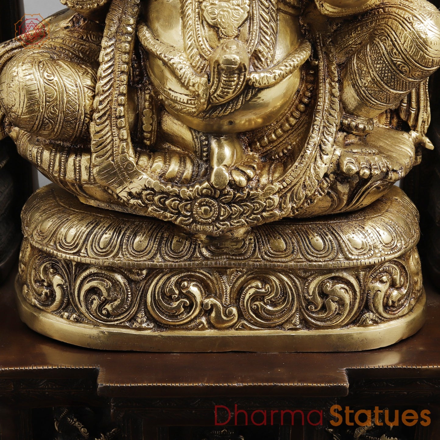 Brass Ganesh seated In Temple, Copper and Smooth Finish 32”