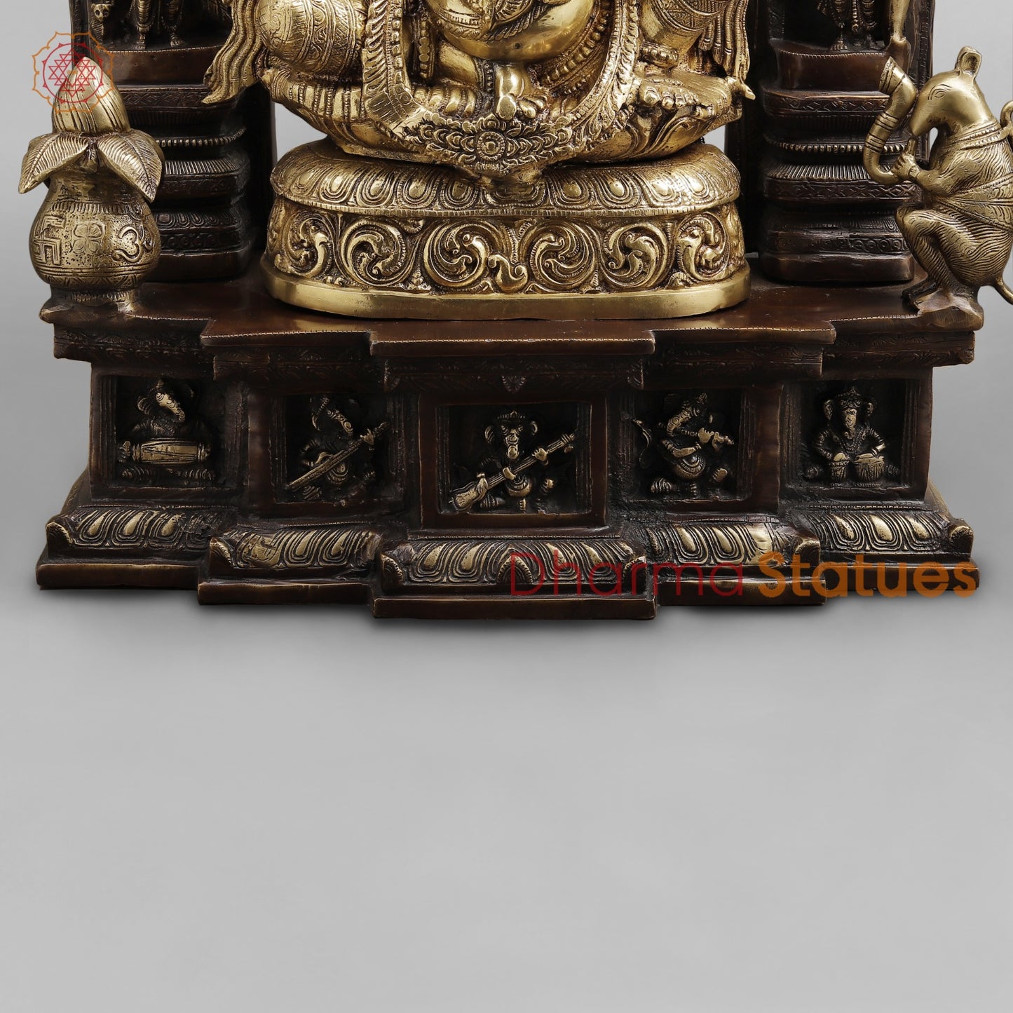 Brass Ganesh seated In Temple, Copper and Smooth Finish 32”