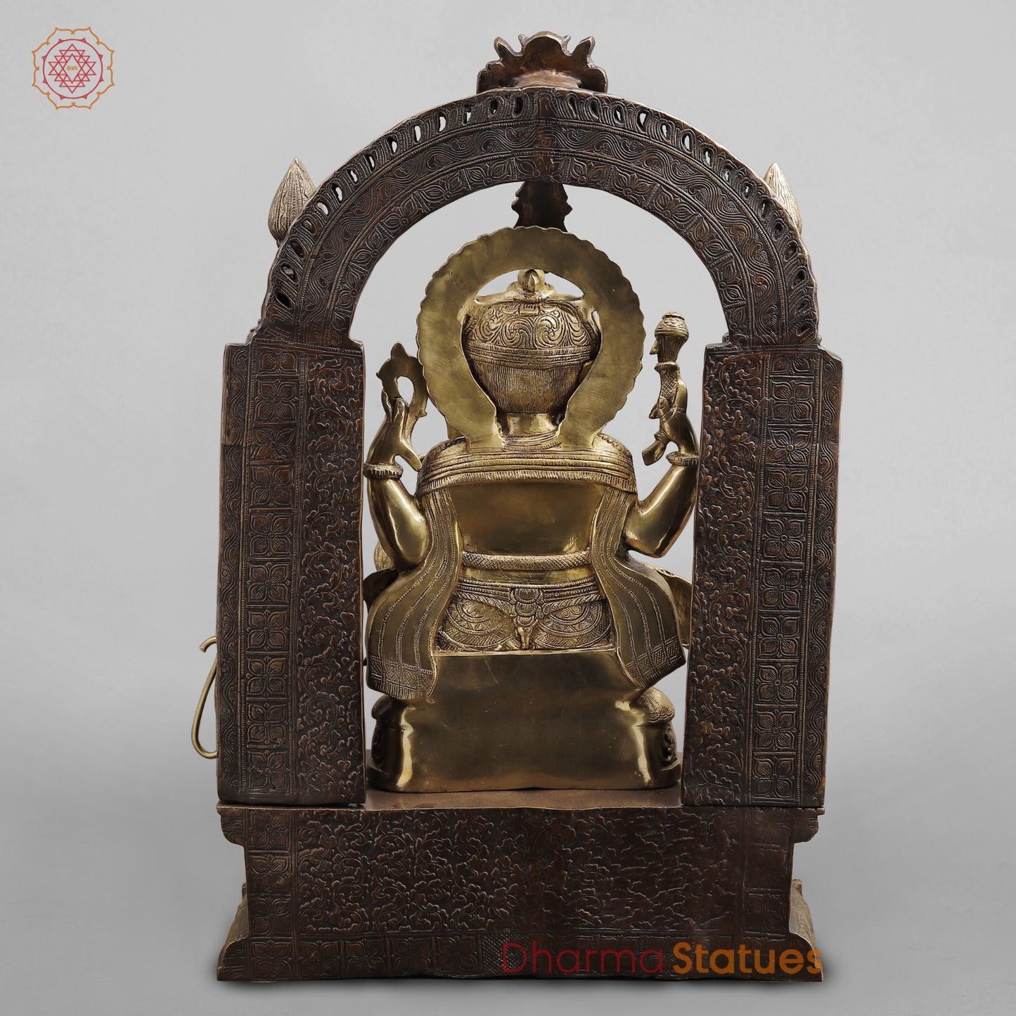Brass Ganesh seated In Temple, Copper and Smooth Finish 32”