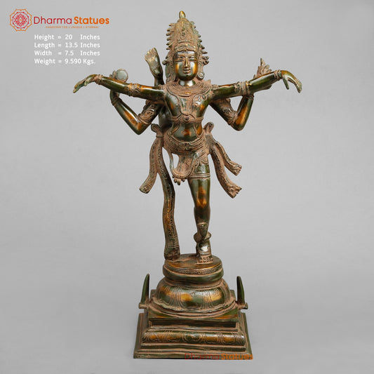Brass Dancing shiva, Green Antique Patina 20”