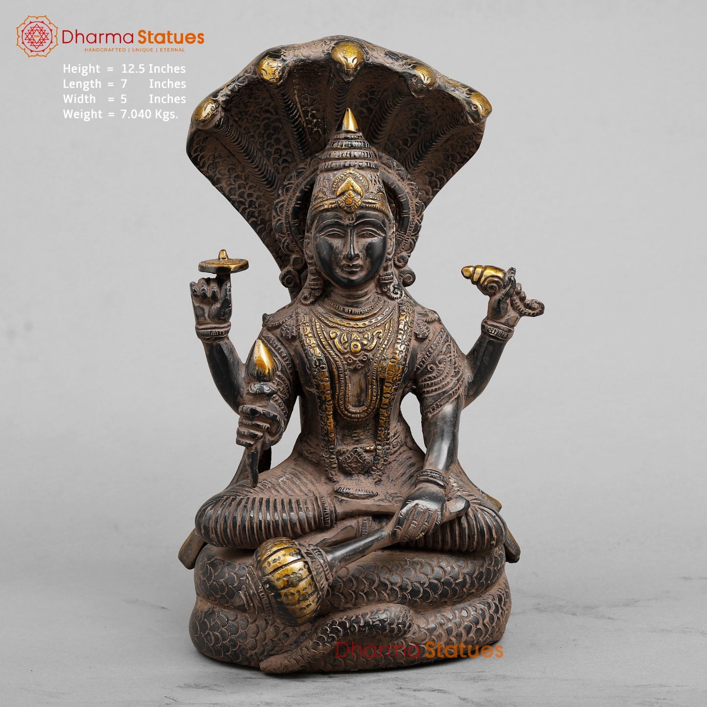 Brass Vishnu Seated , Black Antique Finish 12.5”