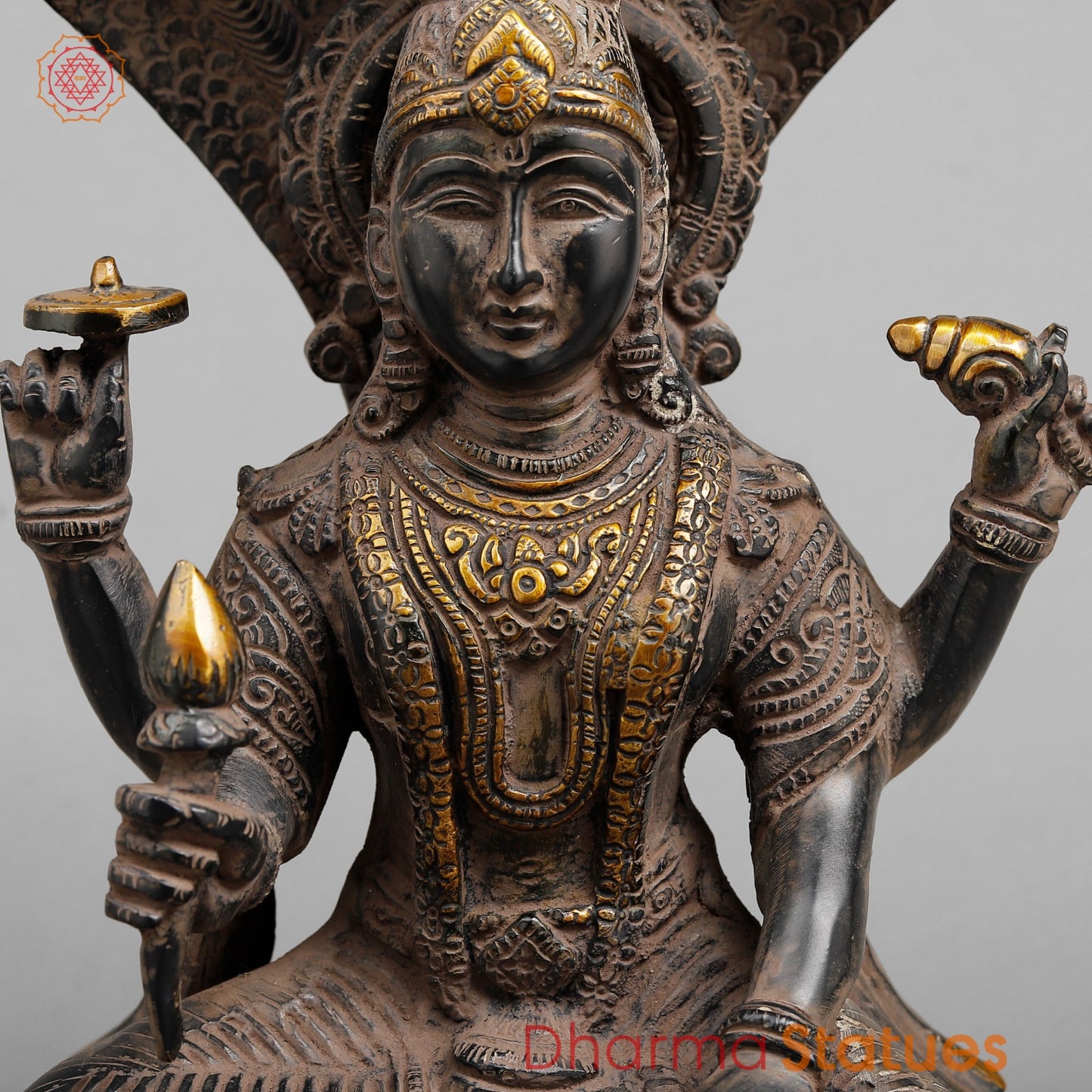 Brass Vishnu Seated , Black Antique Finish 12.5”