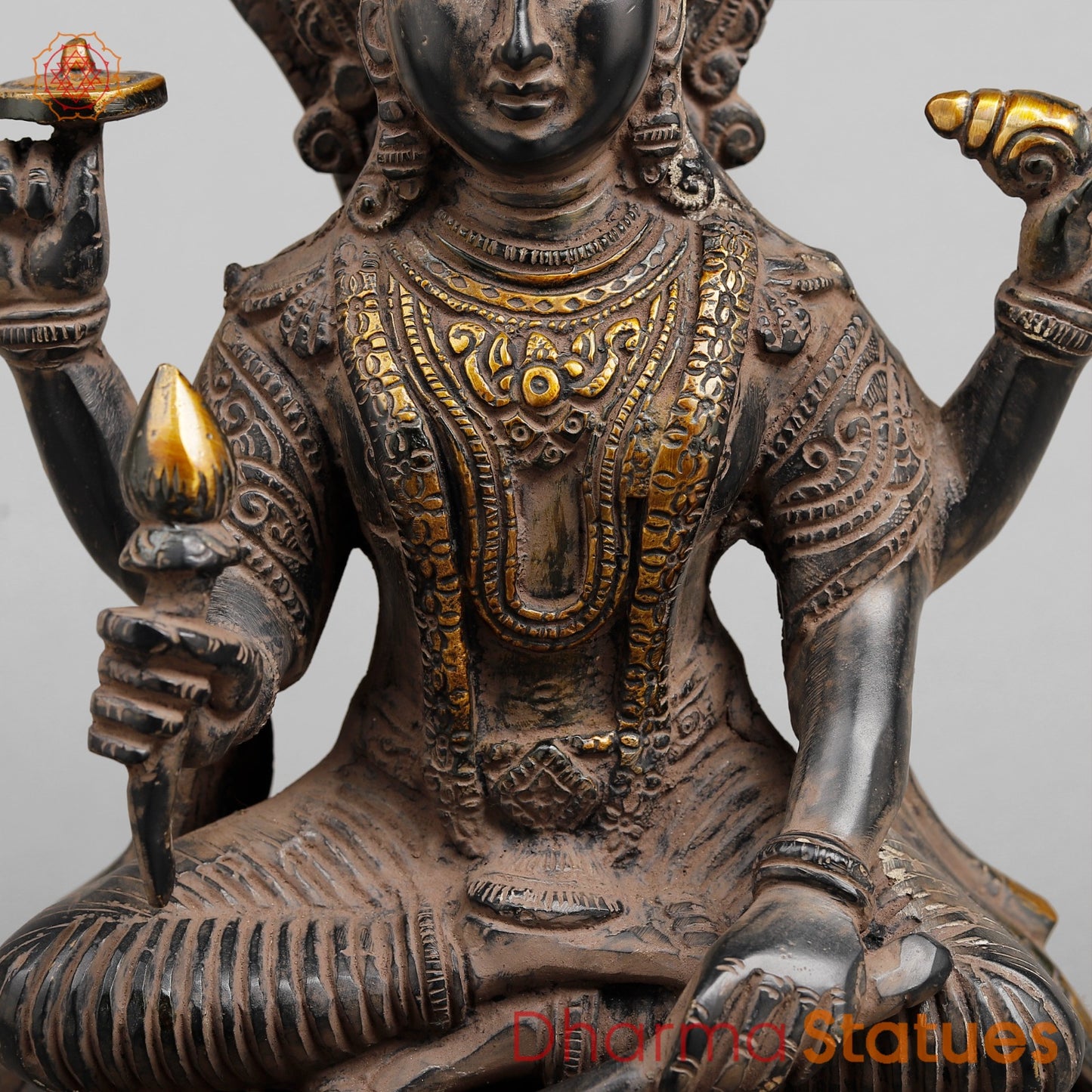 Brass Vishnu Seated , Black Antique Finish 12.5”