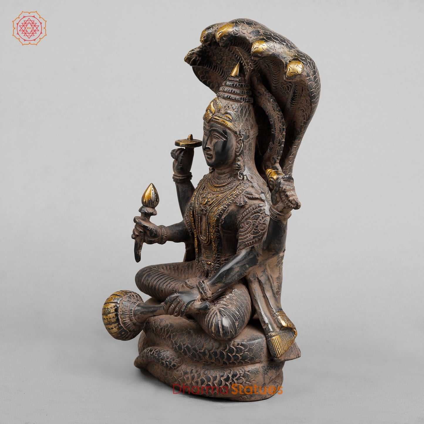 Brass Vishnu Seated , Black Antique Finish 12.5”