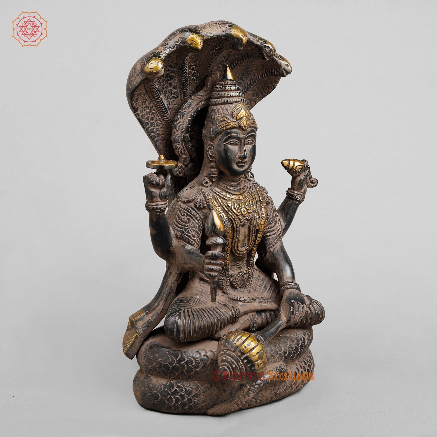 Brass Vishnu Seated , Black Antique Finish 12.5”