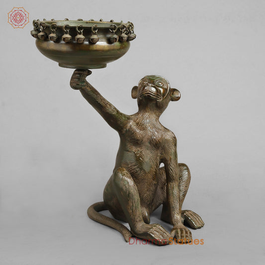 Brass Monkey Urli, Green Antique Patina 14.5”