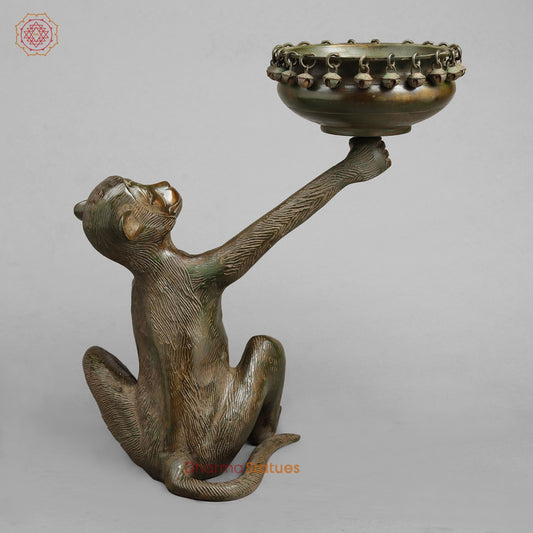 Brass Monkey Urli, Green Antique Patina 14.5”