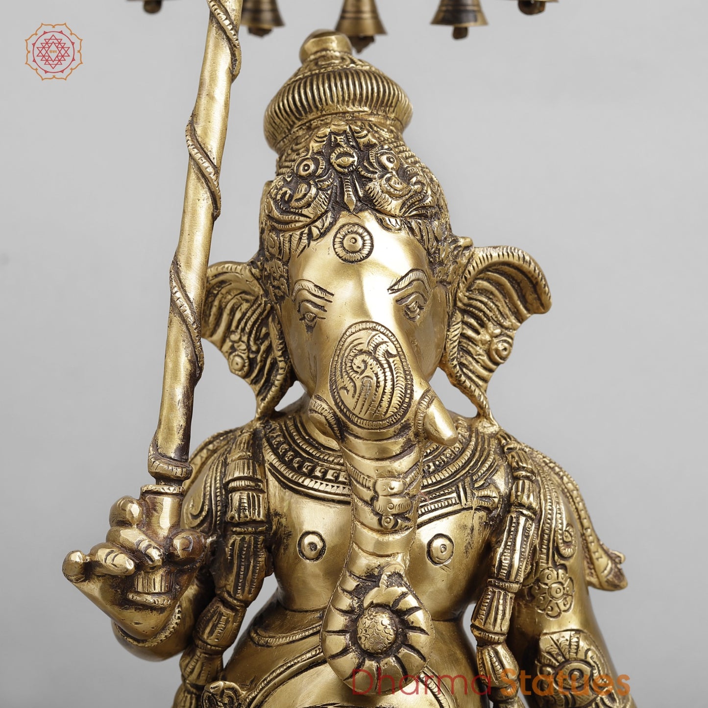Brass Ganesh Standing Holding Umbrella, Antique finish 25.5”