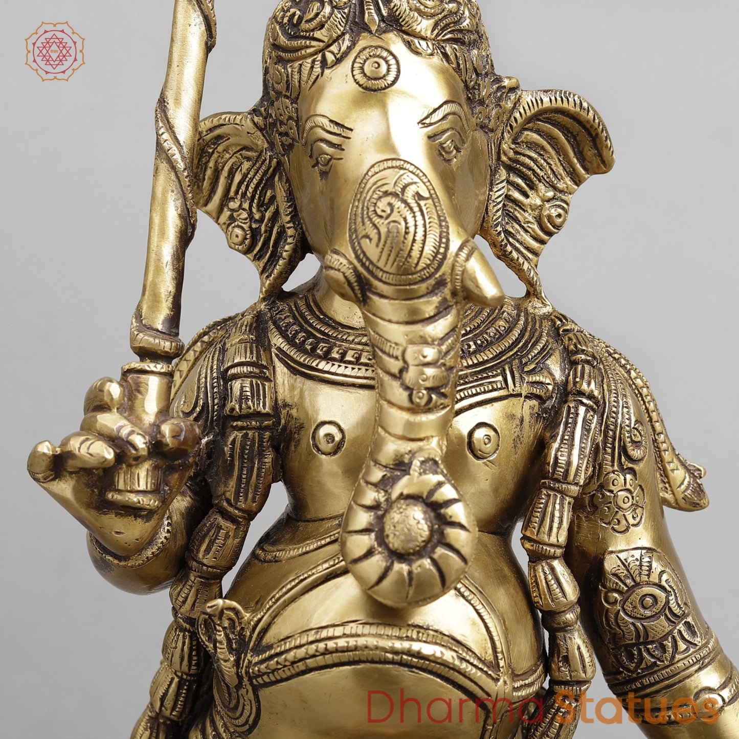 Brass Ganesh Standing Holding Umbrella, Antique finish 25.5”