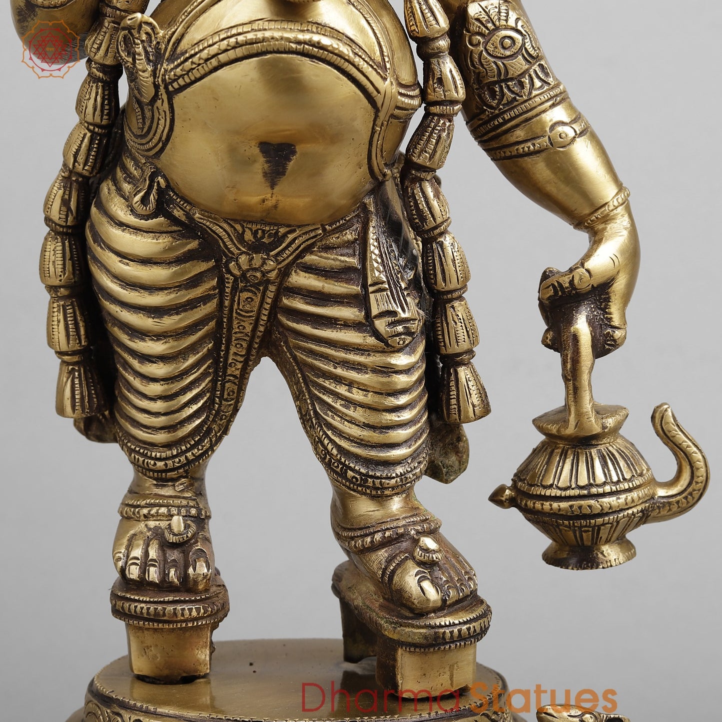 Brass Ganesh Standing Holding Umbrella, Antique finish 25.5”
