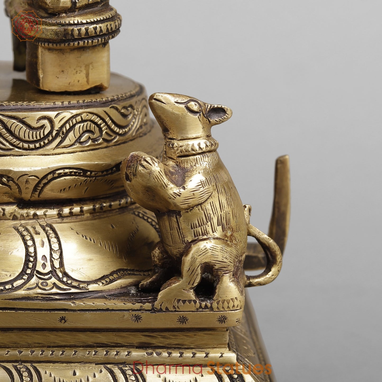 Brass Ganesh Standing Holding Umbrella, Antique finish 25.5”