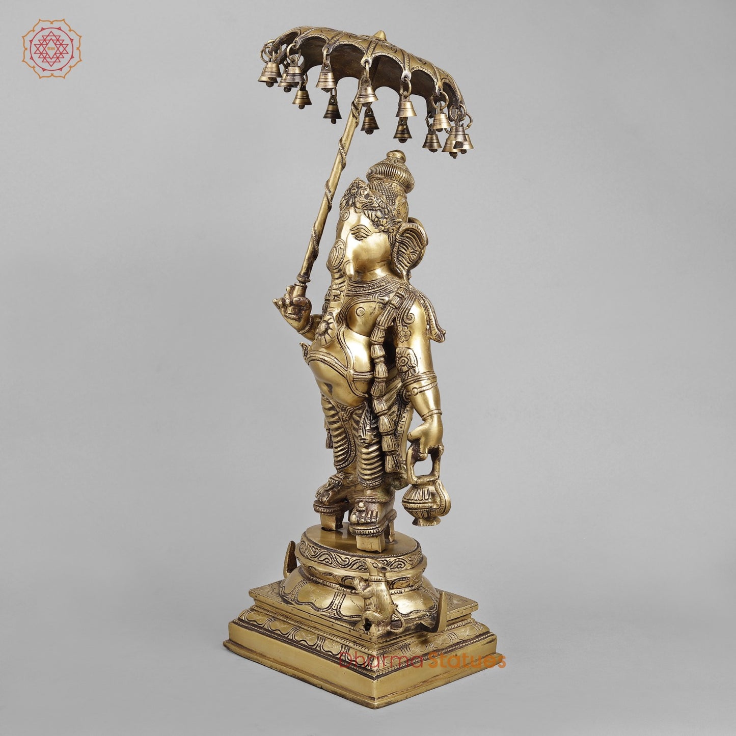 Brass Ganesh Standing Holding Umbrella, Antique finish 25.5”