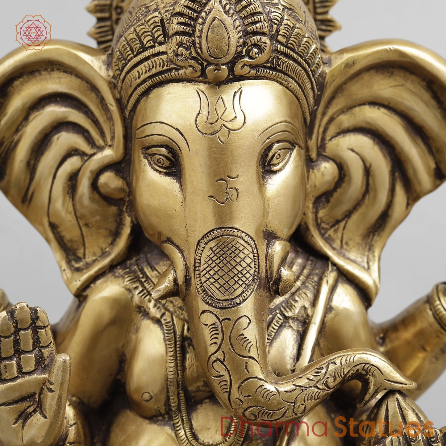 Brass Long Ear Ganesh Seated, Antique Finish 10”