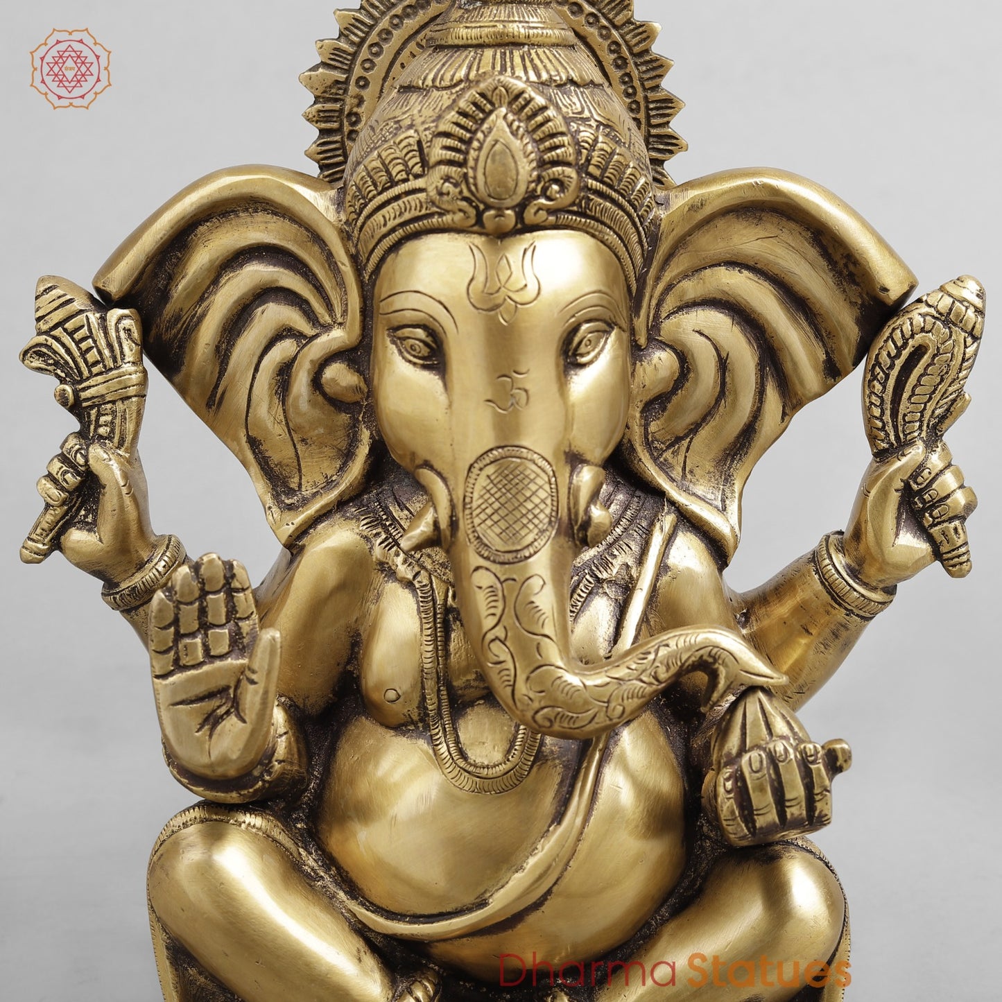 Brass Long Ear Ganesh Seated, Antique Finish 10”