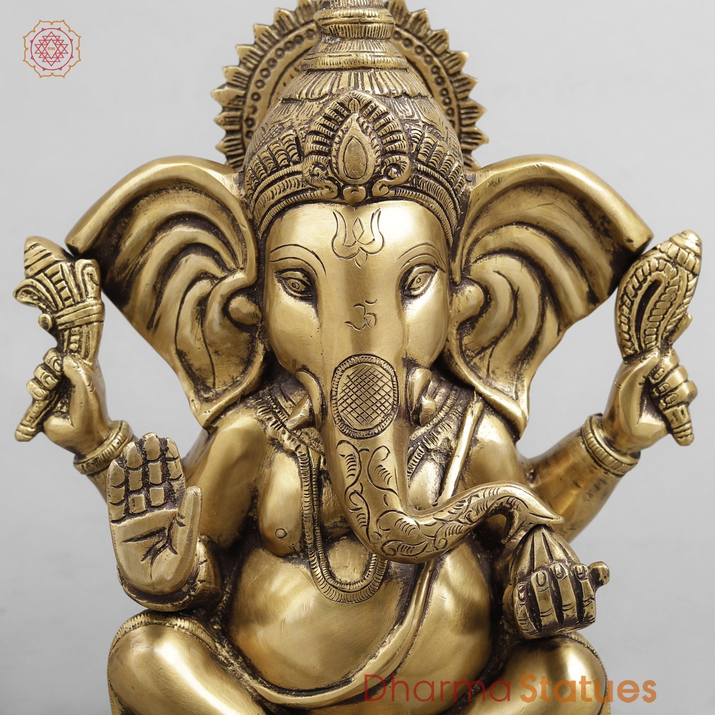 Brass Long Ear Ganesh Seated, Antique Finish 10”