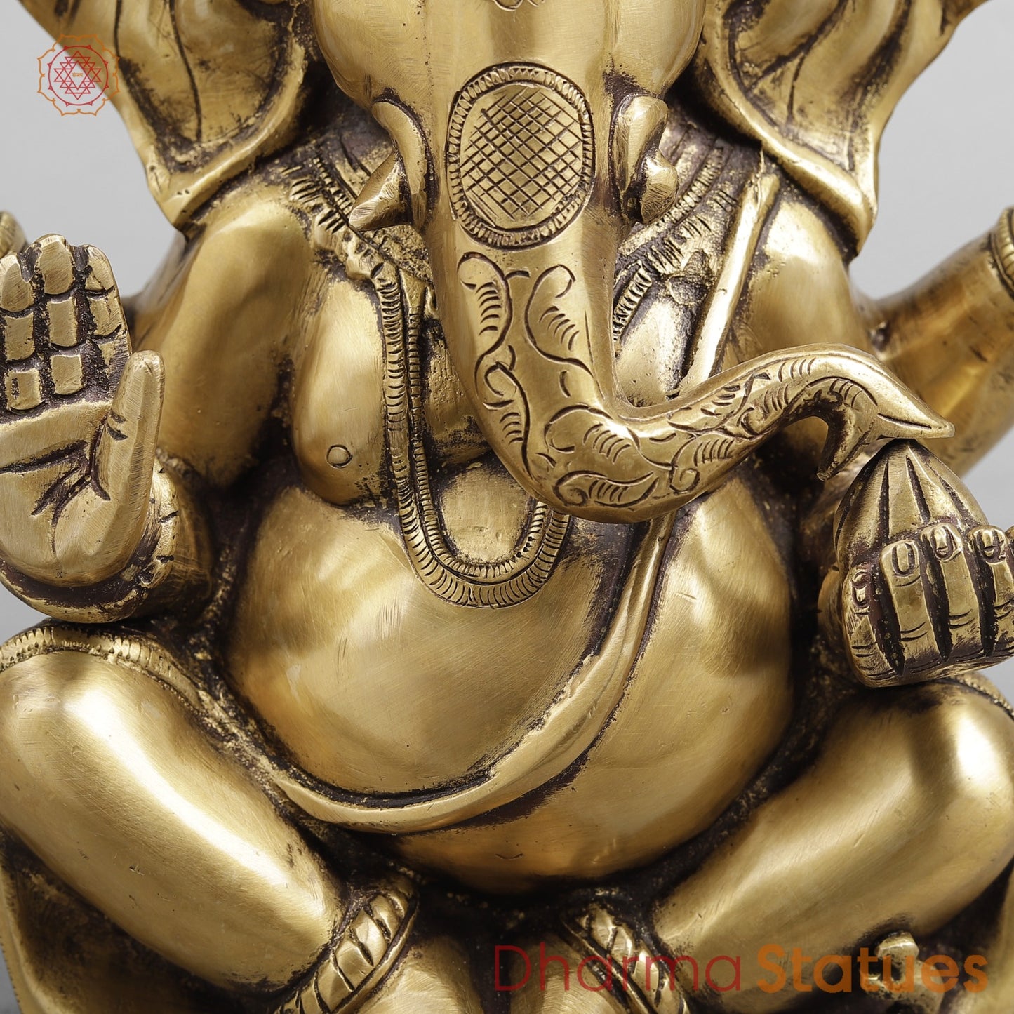 Brass Long Ear Ganesh Seated, Antique Finish 10”