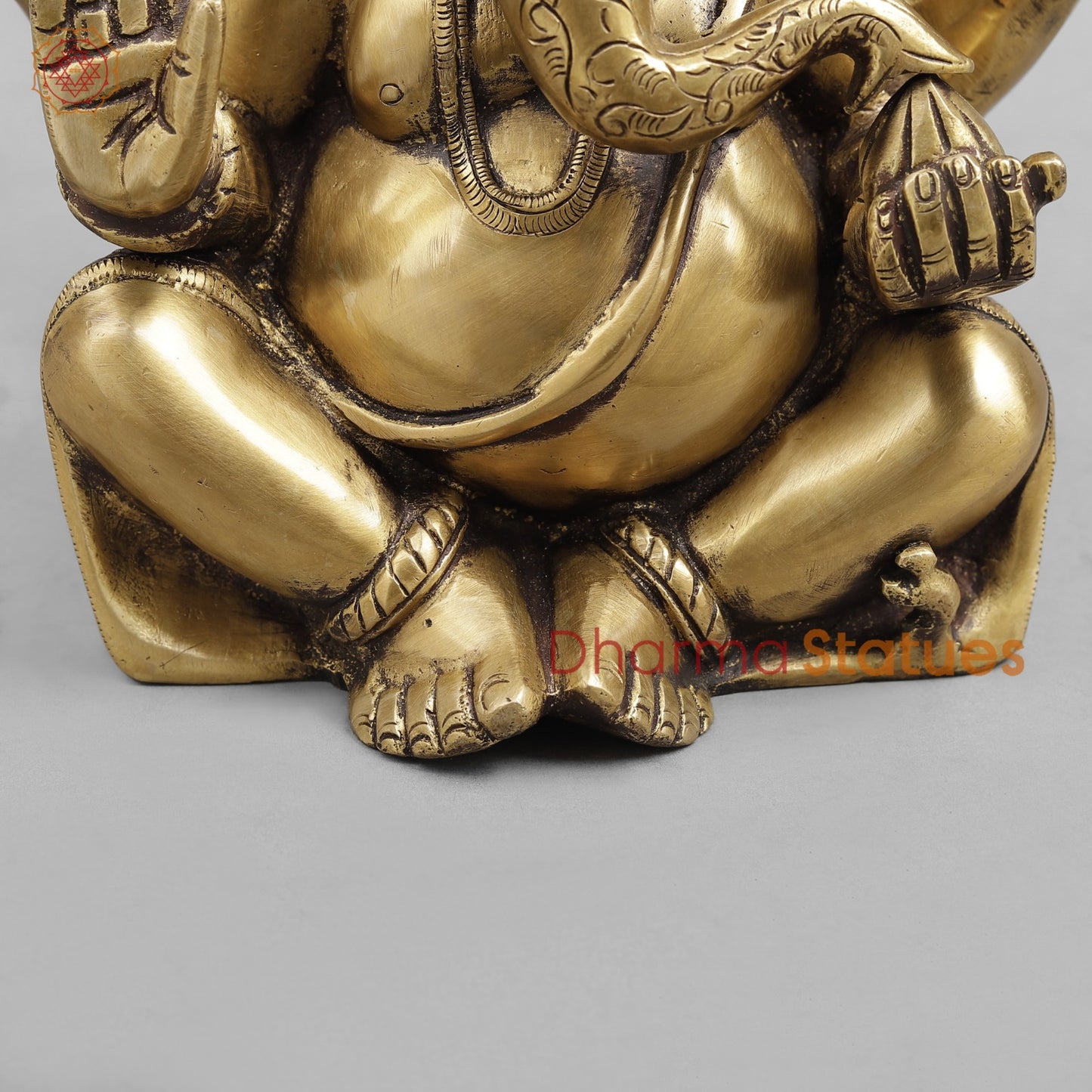 Brass Long Ear Ganesh Seated, Antique Finish 10”