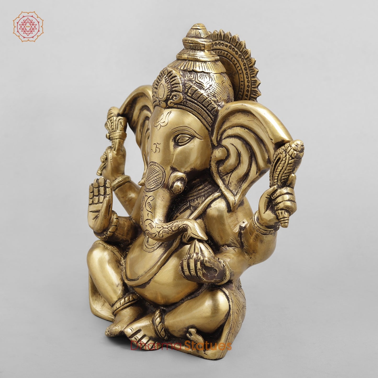 Brass Long Ear Ganesh Seated, Antique Finish 10”
