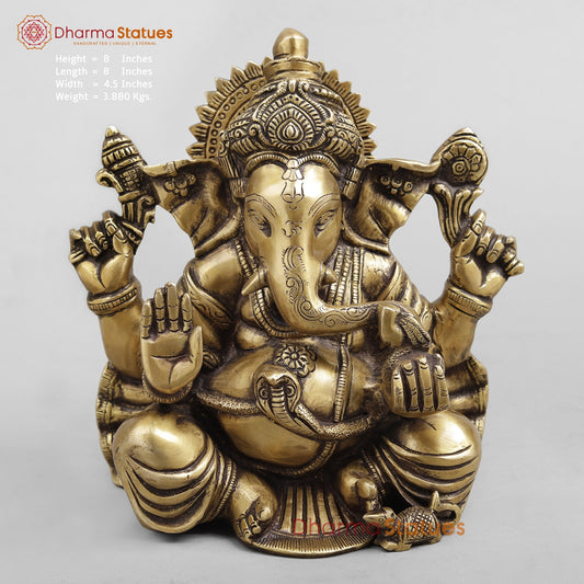 Brass Ganesh seated w/o Base, Antique finish 8”