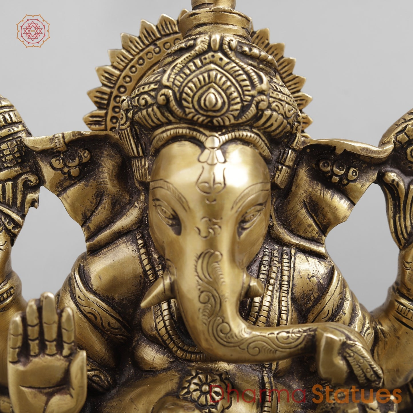 Brass Ganesh seated w/o Base, Antique finish 8”