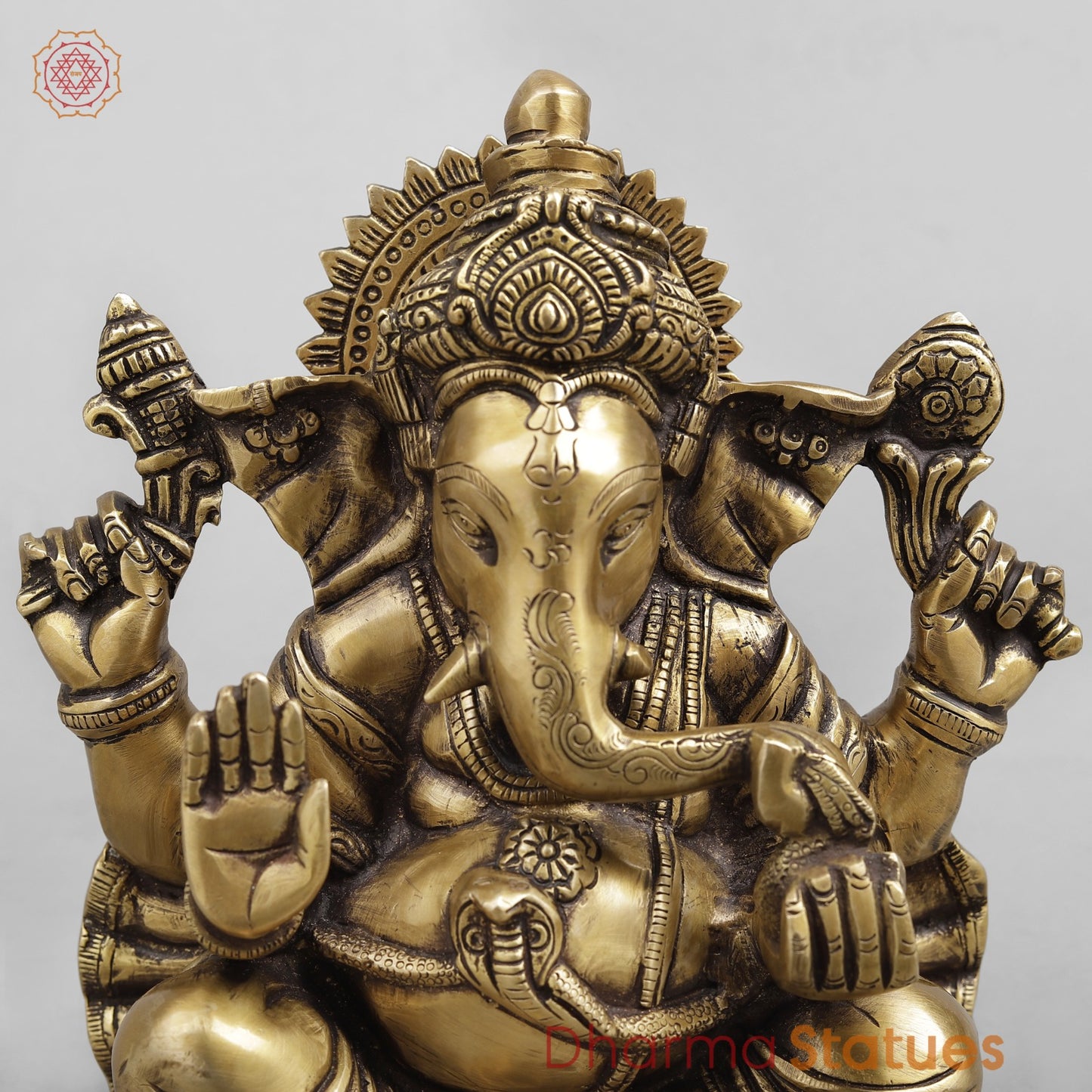 Brass Ganesh seated w/o Base, Antique finish 8”