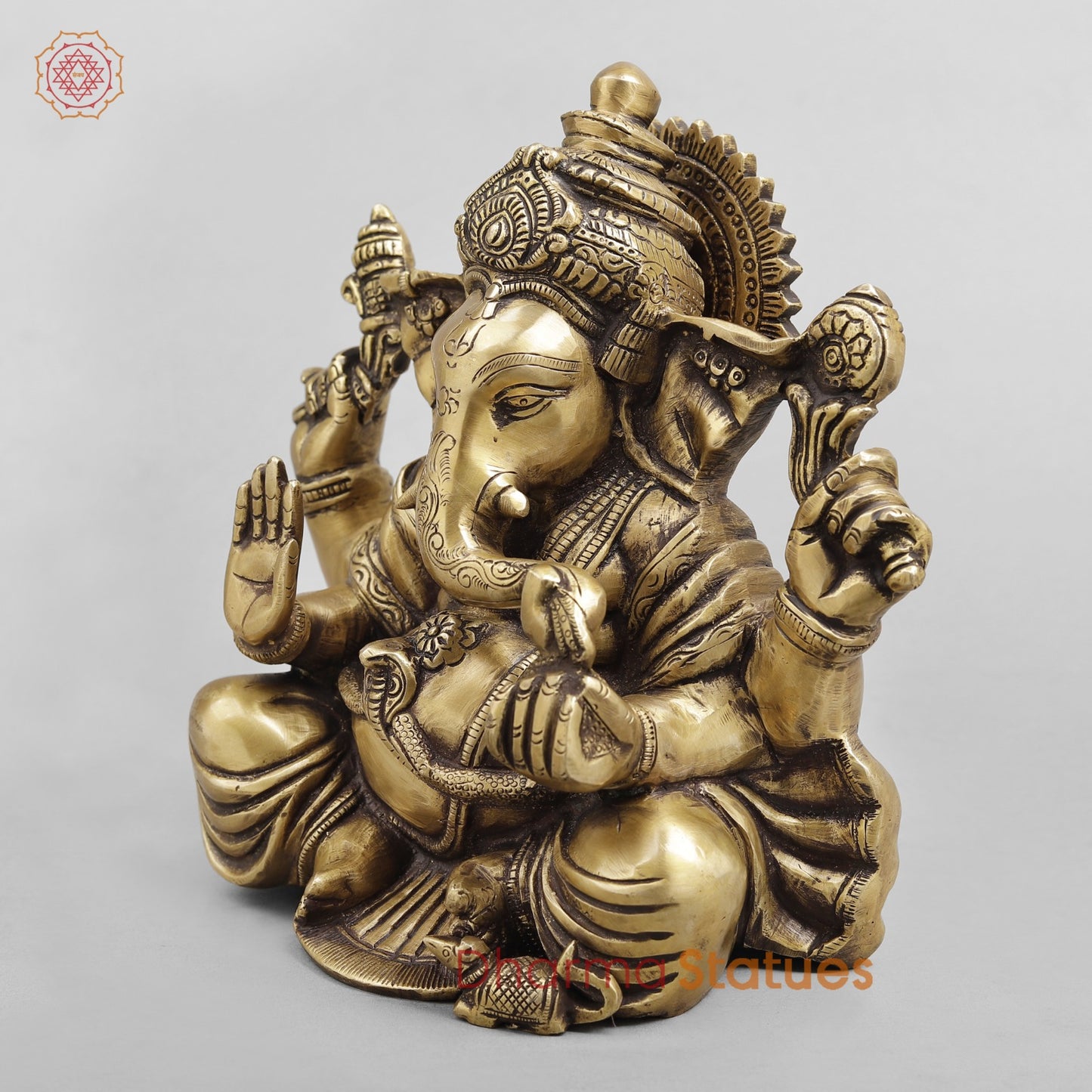 Brass Ganesh seated w/o Base, Antique finish 8”