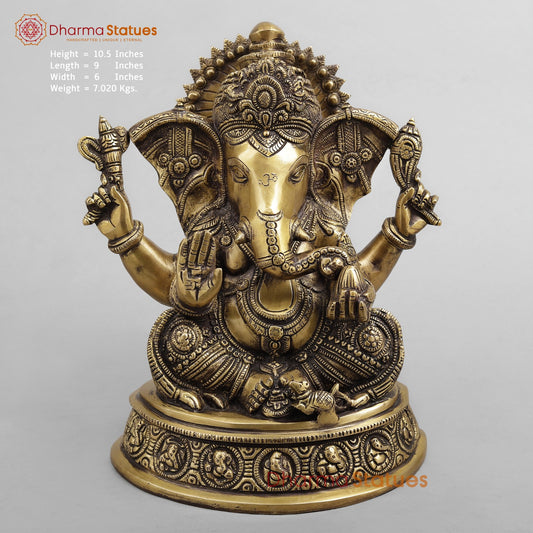 Brass Ashtvinayak Ganesh, Antique Brass finish 10.5”