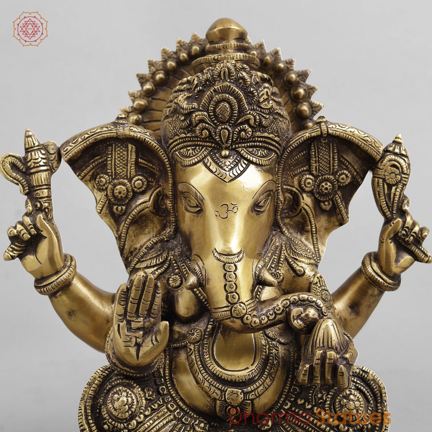 Brass Ashtvinayak Ganesh, Antique Brass finish 10.5”