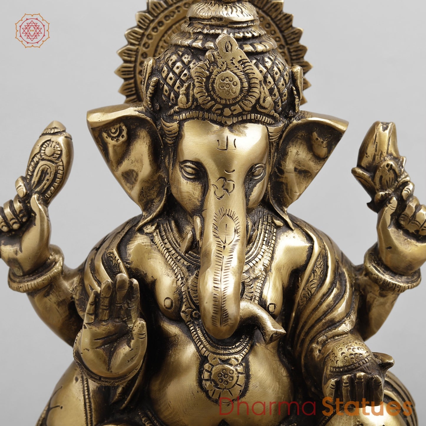 Brass Ganesh Seated Fruit and Sweets, Antique Finish 12”