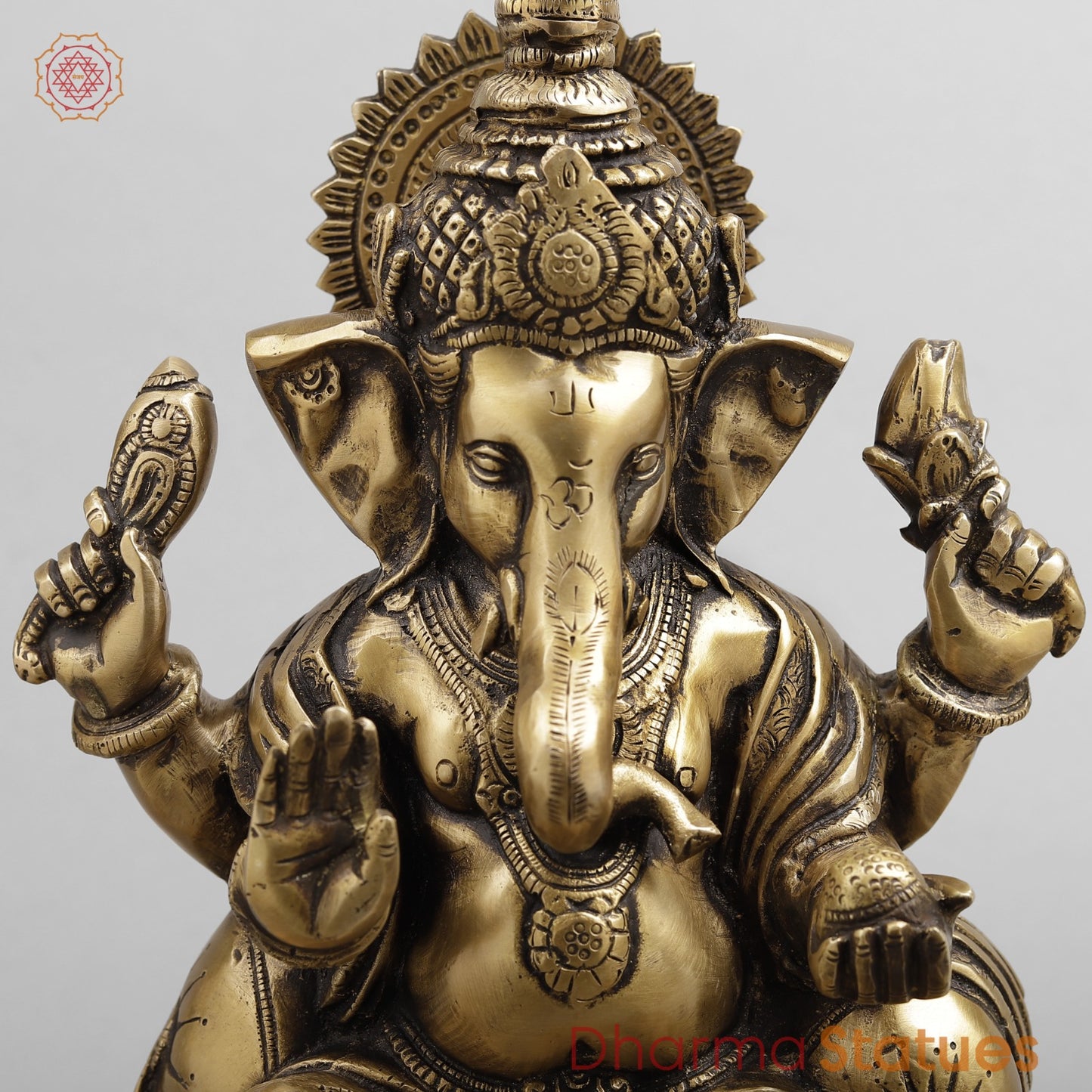 Brass Ganesh Seated Fruit and Sweets, Antique Finish 12”