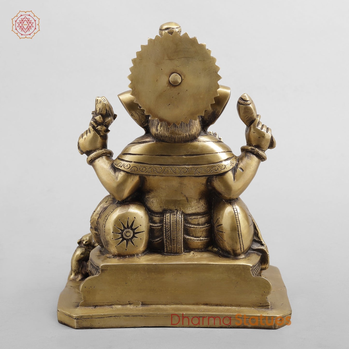 Brass Ganesh Seated Fruit and Sweets, Antique Finish 12”