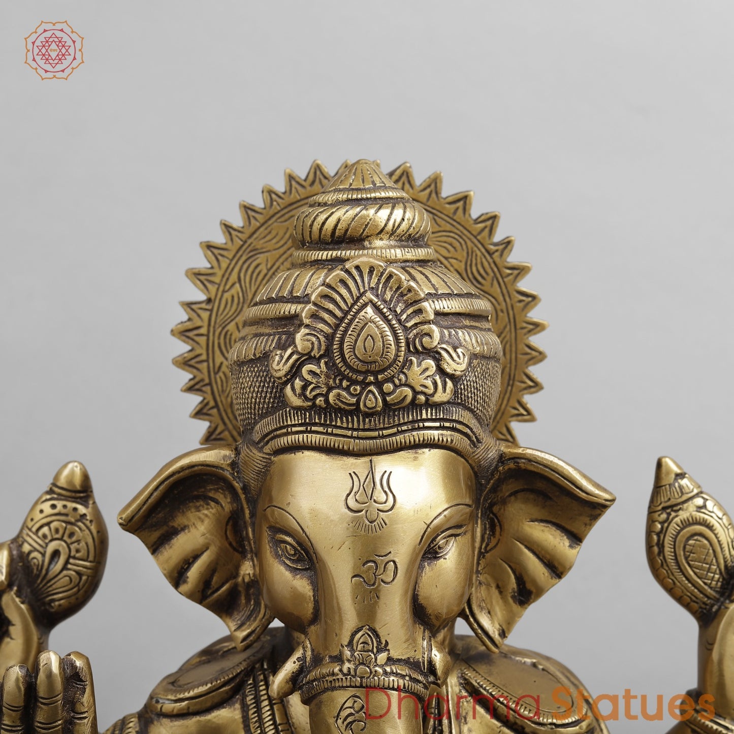 Brass Ganesh Seated with Fruits and Sweets, Antique Finish 16”