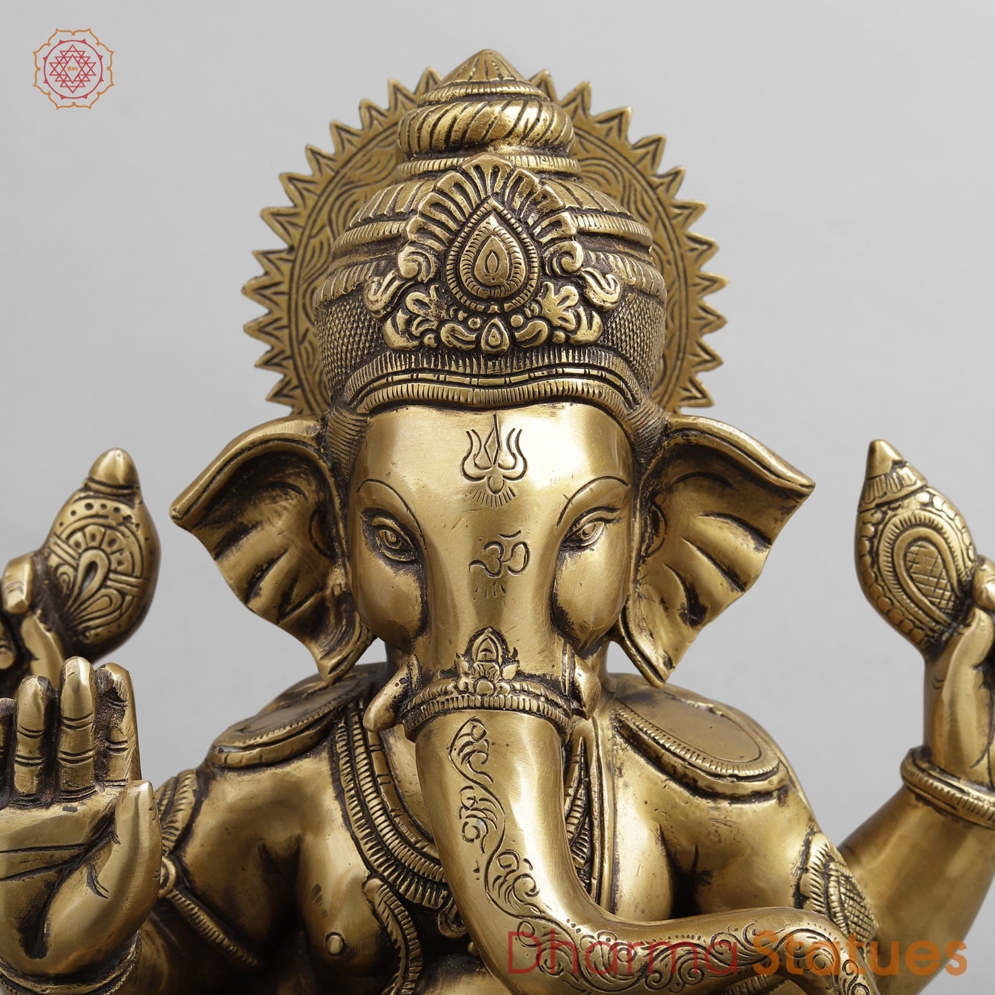 Brass Ganesh Seated with Fruits and Sweets, Antique Finish 16”
