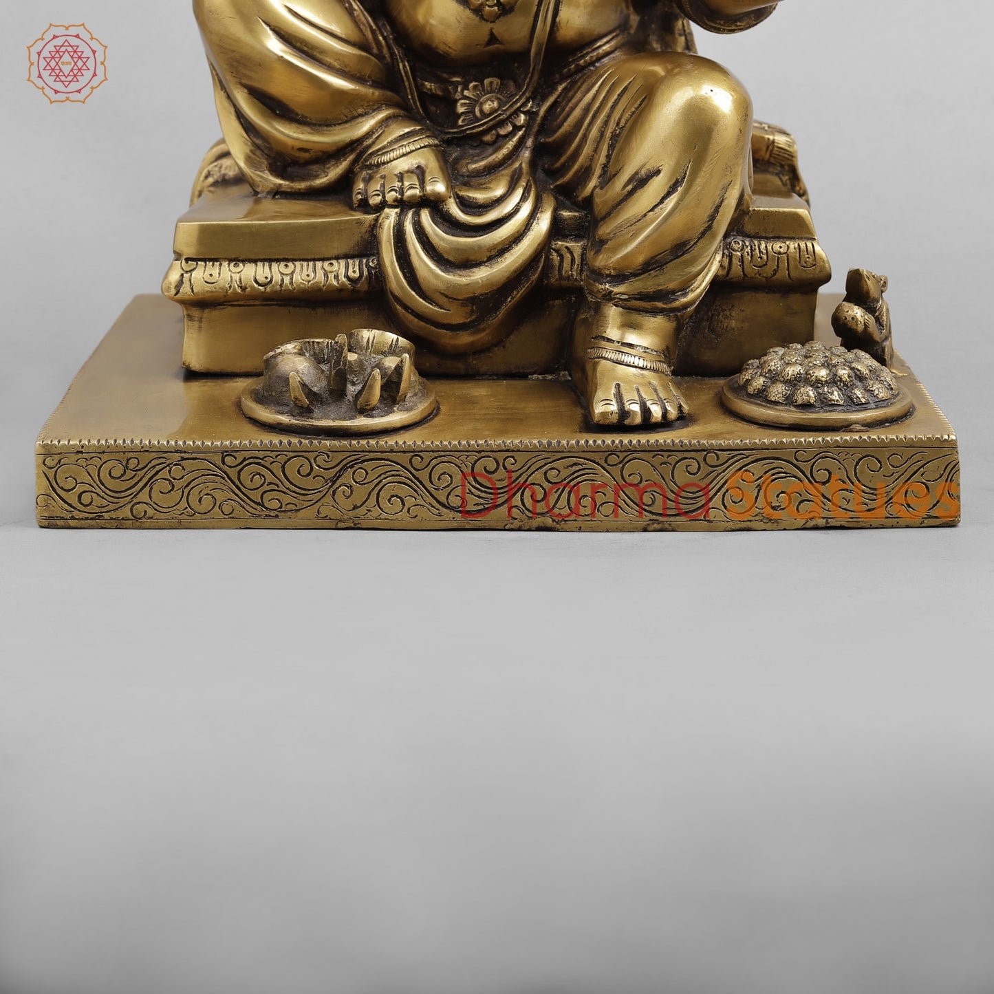 Brass Ganesh Seated with Fruits and Sweets, Antique Finish 16”