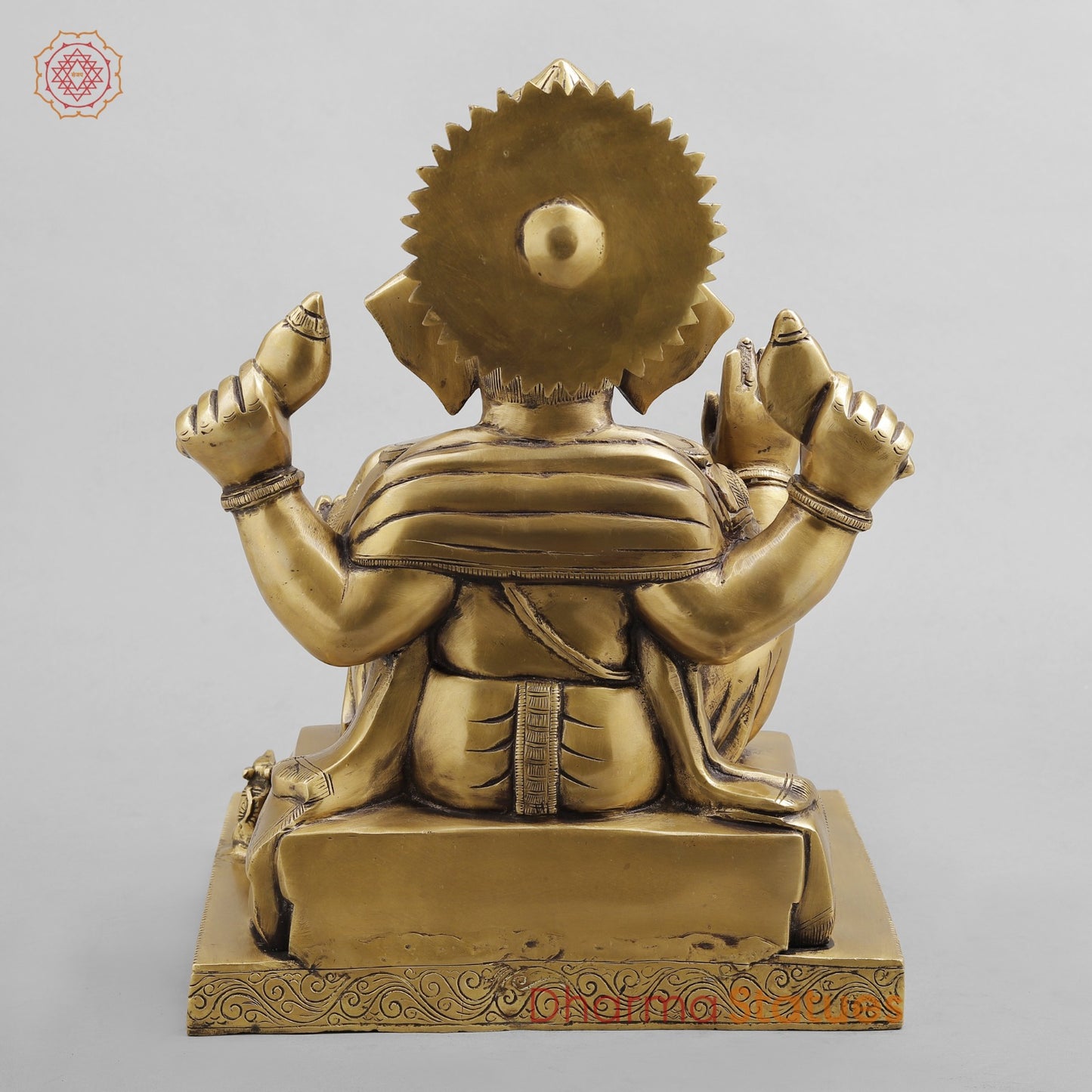 Brass Ganesh Seated with Fruits and Sweets, Antique Finish 16”