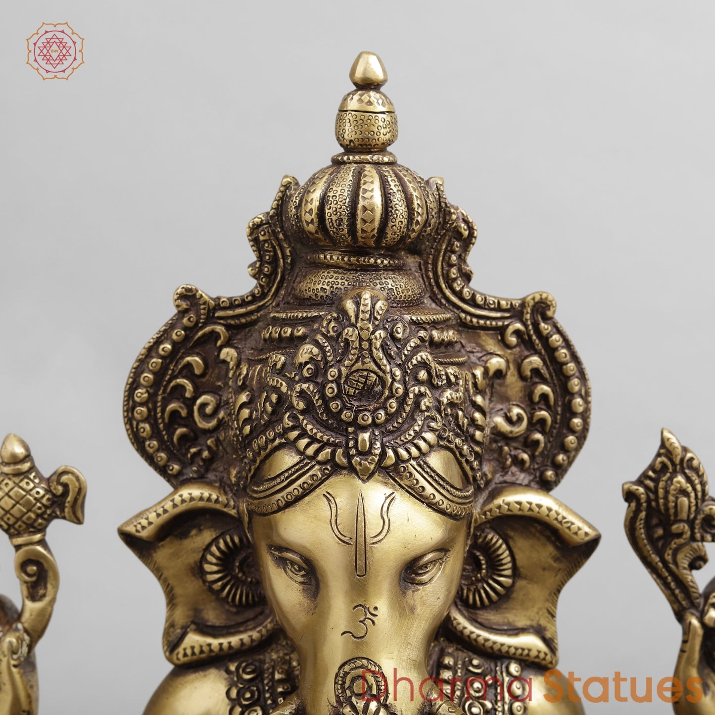 Brass Ganesh Seated, Antique Finish 15.5”
