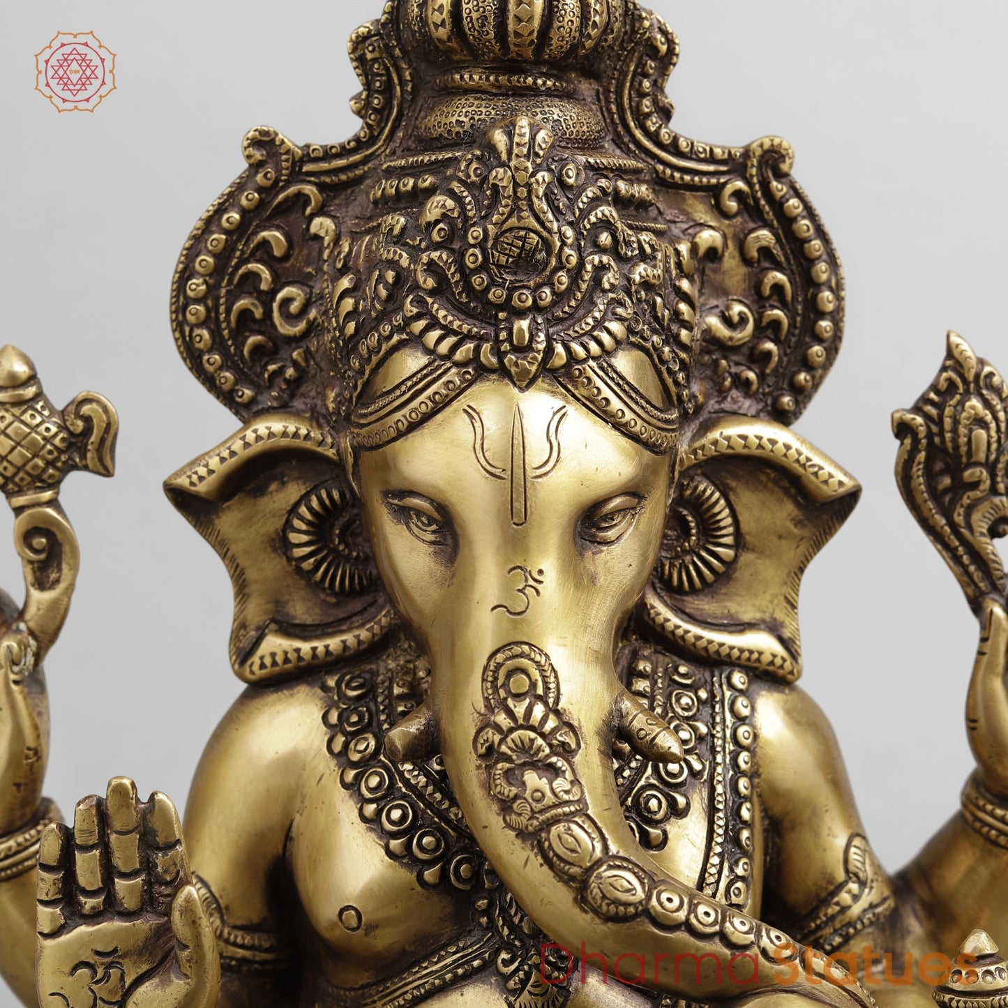 Brass Ganesh Seated, Antique Finish 15.5”