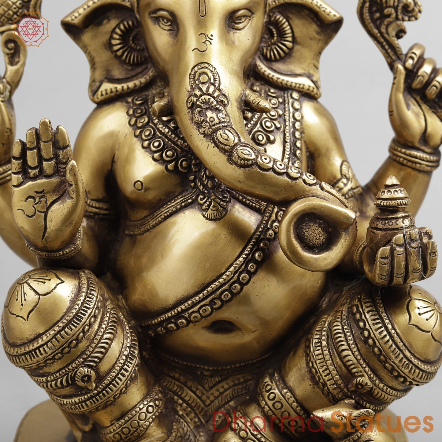 Brass Ganesh Seated, Antique Finish 15.5”