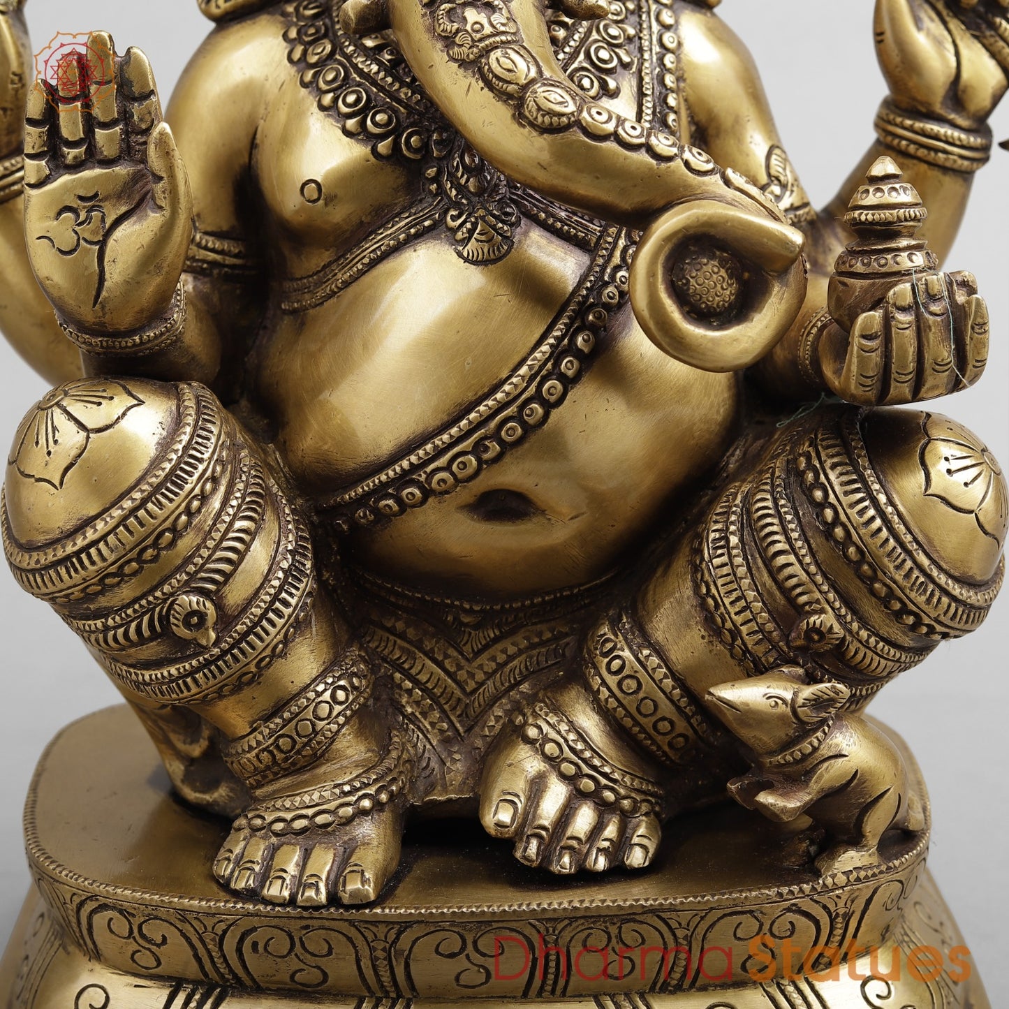Brass Ganesh Seated, Antique Finish 15.5”
