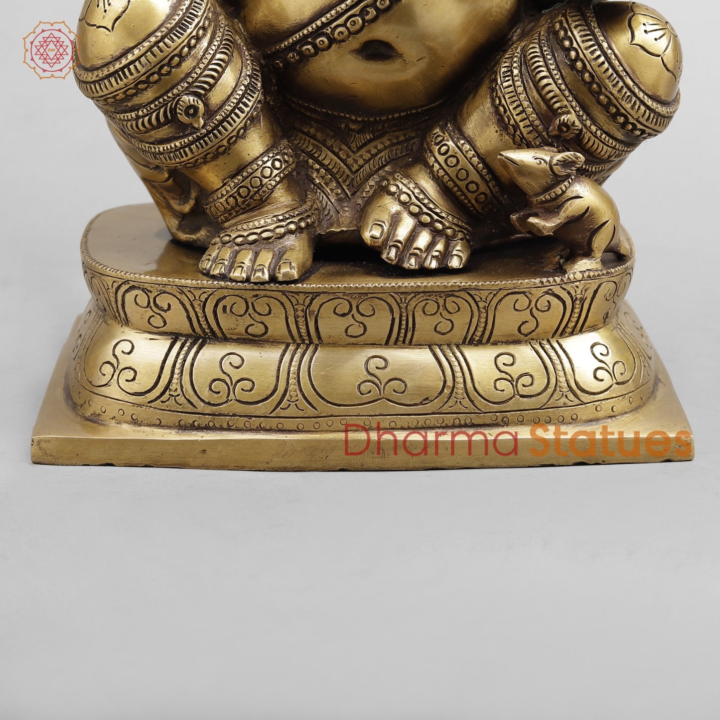 Brass Ganesh Seated, Antique Finish 15.5”