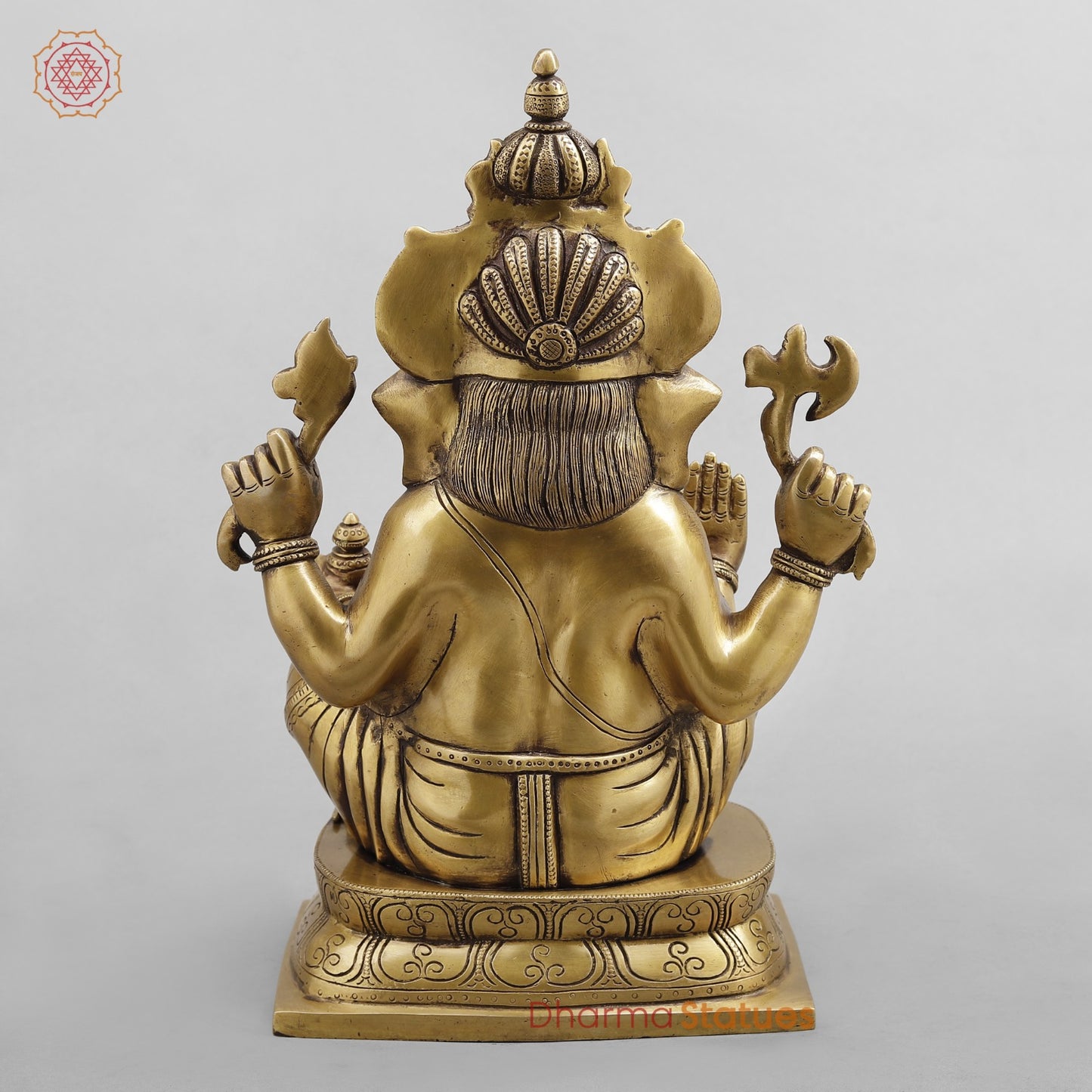 Brass Ganesh Seated, Antique Finish 15.5”
