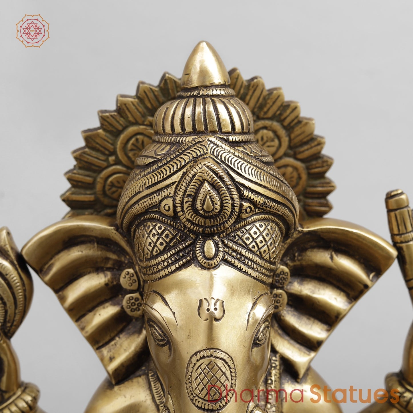 Brass Ganesh Seated Fine, Antique Finish 11”
