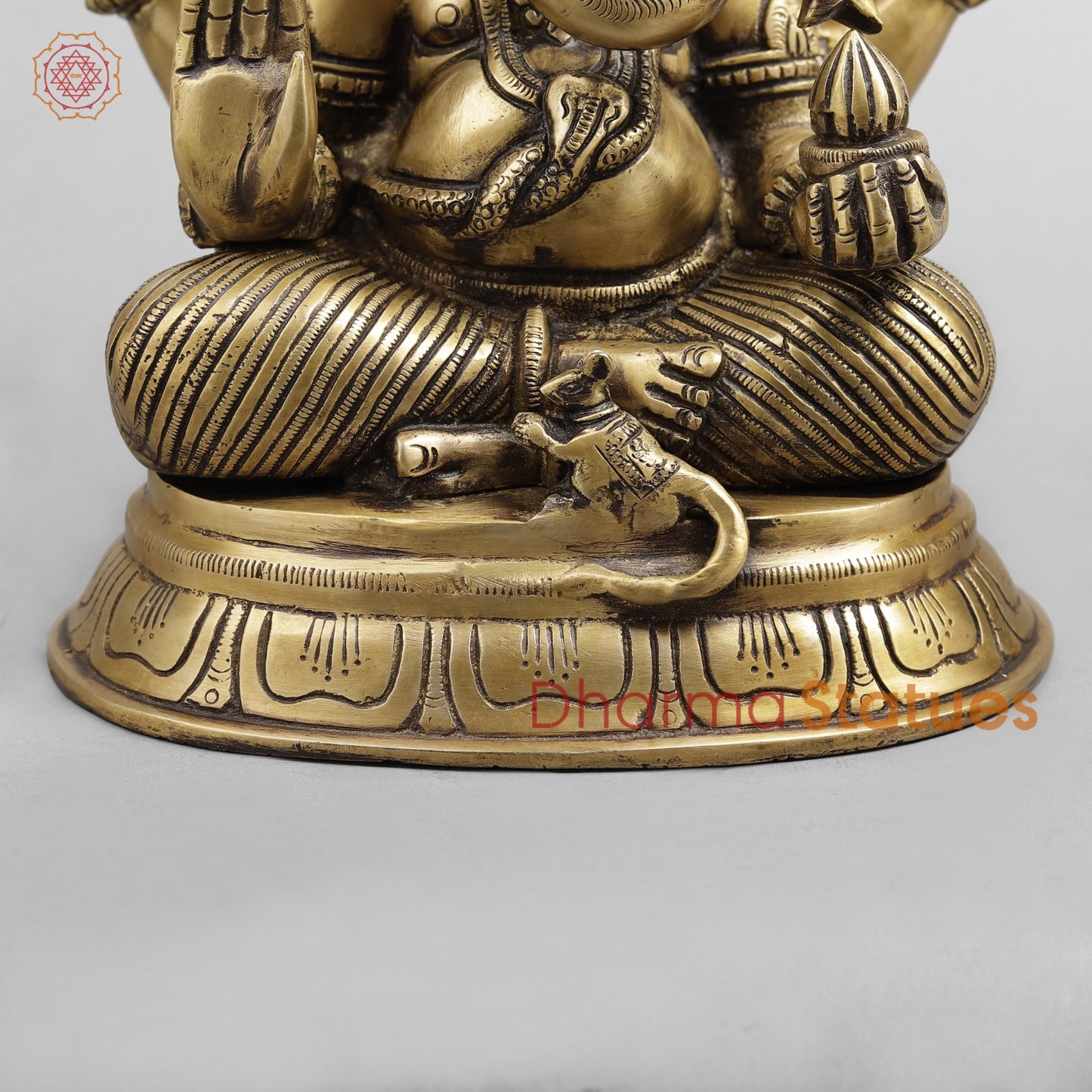 Brass Ganesh Seated Fine, Antique Finish 11”