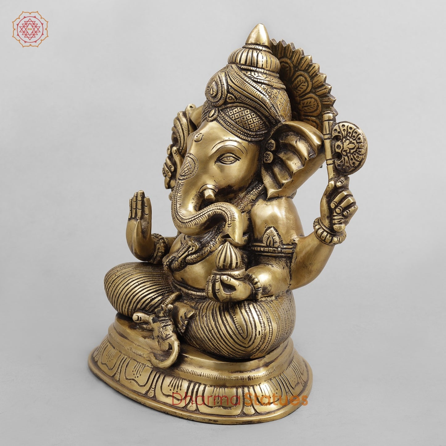 Brass Ganesh Seated Fine, Antique Finish 11”