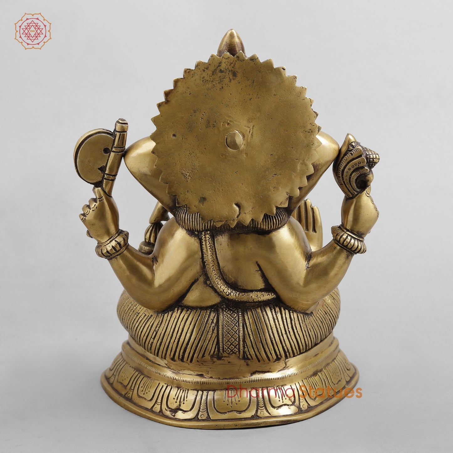 Brass Ganesh Seated Fine, Antique Finish 11”